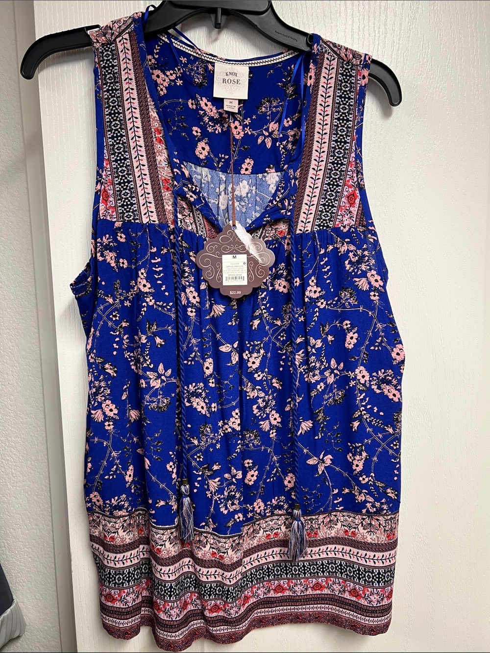 Knox Rose Royal Blue Floral Tassel Tie Camisole
